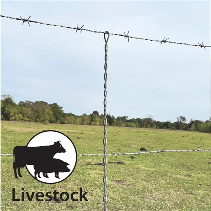 A barbed wire fence stay